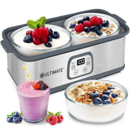 Ultimate Probiotic Yogurt Maker with Adjustable Time & Temp Control - Make Trillions of Live Probiotics with Two 1-Quart Containers for Larger Batches - Greek Yogurt Maker - ULTIMATE LIFETIME WARRANTY Ultimate Probiotic Yogurt Maker with Adjustable Time & Temp Control - Make Trillions of Live Probiotics with Two 1-Quart Containers for Larger Batches - Greek Yogurt Maker - ULTIMATE LIFETIME WARRANTY
