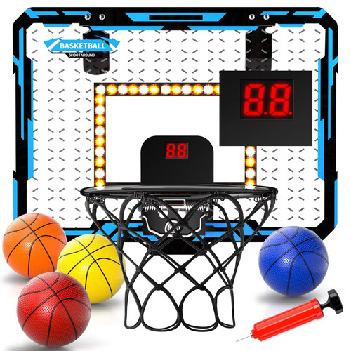 Doloowee Mini Basketball Hoop for Kids, Basketball Hoop Indoor with Lighted Electronic Scoreboard & 4 Balls, Basketball Toys for 3 4 5 6 7 8 9 10 11 12 Year Old Boys