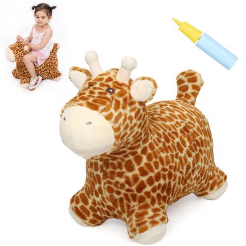 INPANY Bouncy Horse, Giraffe Hopper Toys for 2 Year Old Girl, Toddler Plush Bouncing Animal, Inflatable Jumping Hopping Buddies, Baby Ride on Rubber Bouncer, Outdoor Birthday Gifts for 3 4 Yr Boy