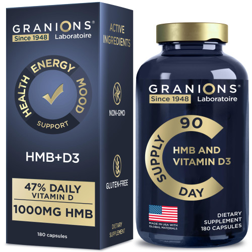 Vitamin D3 HMB Supplements for Men and Women - 1,000 MG Calcium beta-Hydroxy beta-methylbutyrate per Serving - Daily Nutritional Support for Muscle Function and Bone Health - 3-Month Supply, 180 Caps