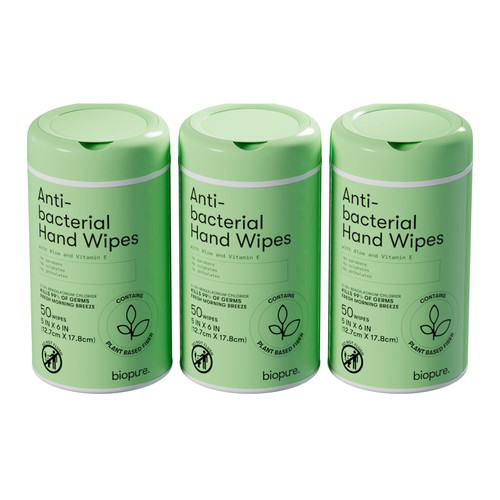 Biopure Antibacterial Hand Wipes Fresh Morning Breeze- Antibacterial Wipes with Aloe and Vitamin E Formula | 5"x7" Wet Wipes Canister | No Parabens, Sulfates or Phthalates, Kills 99% of Germs, 150 ct