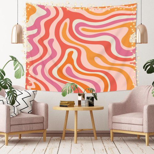 Imirell Retro 70s Groovy Tapestry 59Wx51H Inches Vintage Y2k Abstract Spiral Swirl Pink Orange Funky Modern Aesthetic Colorful Art Hanging Bedroom Living Room Dorm Wall Blankets Home Decor Fabric