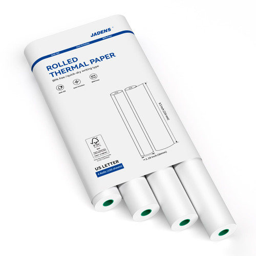 JADENS US Letter Size Quick-Dry Thermal Printer Paper 8.5''x11'', 4 Rolls, Compatible with Gloryang & JADENS PD-A4 Portable Printer
