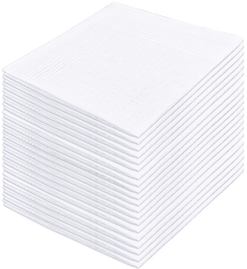 DHOOZ 20 Pcs Cotton Handkerchiefs, White Men's Handkerchiefs & Pocket Squares, Large Hankies for Suits (Soft 100% Cotton Hanky Bulk), Mens Handkerchief