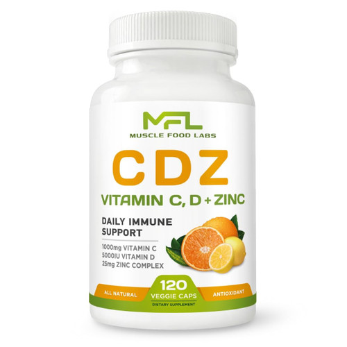 Muscle Food Labs C D Z | Vitamin C, 1000mg | Vitamin D3, 125mcg | Zinc, 25mg | Non-GMO & Gluten Free | 120 Vegetarian Capsules | 120 Servings