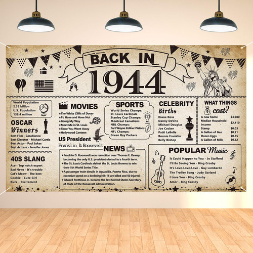 DARUNAXY 81st Birthday Party Decorations, Vintage Back in 1944 Banner 81 Year Old Birthday Party Poster Supplies Vintage 1944 Backdrop Photography Background for Men & Women 81st Class Reunion Decor