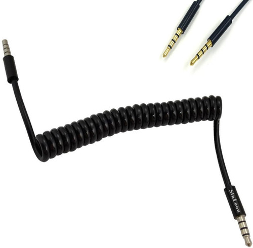SinLoon 3.5mm Male to Male Jack 4 Pole Extension Aux Audio Coiled Spiral Cable 3.25 Feet for Smartphones, Tablets, Computers，Car Radios, Media Players and More(Glossy Black)