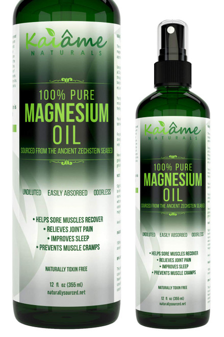 Kaiame Naturals Magnesium Oil Spray, Large 12 oz, Undiluted, Pure and Organic, Sourced from Ancient Zechstein Seabed