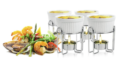 Artestia Butter Warmers Set, 4-Piece Ceramic Butter Warmer with Tea Light Candles, Crab Boil Party Supplies - Dishwasher, Microwave, Oven Safe (White)