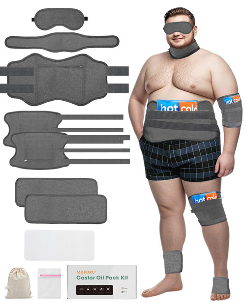 10 Pcs Castor Oil Pack Wrap for Men, Plus Size Castor Oil Packs for Men Women, XL Reusable Castor Oil Wraps Set for Eyes Neck Stomach Waist Knees Legs Feet, Flannel Cotton, Machine Washable,Mixed fibre fabrics (Dark Gray) 10 Pcs Castor Oil Pack Wrap for Men, Plus Size Castor Oil Packs for Men Women, XL Reusable Castor Oil Wraps Set for Eyes Neck Stomach Waist Knees Legs Feet, Flannel Cotton, Machine Washable,Mixed fibre fabrics (Dark Gray)