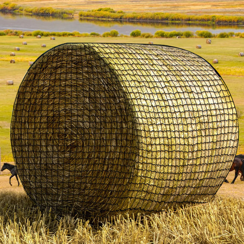 Round Bale Hay Net 5x5 Ft Double Knit Heavy Duty 1.5inches Hole Slow Feed Haynet with Handbag