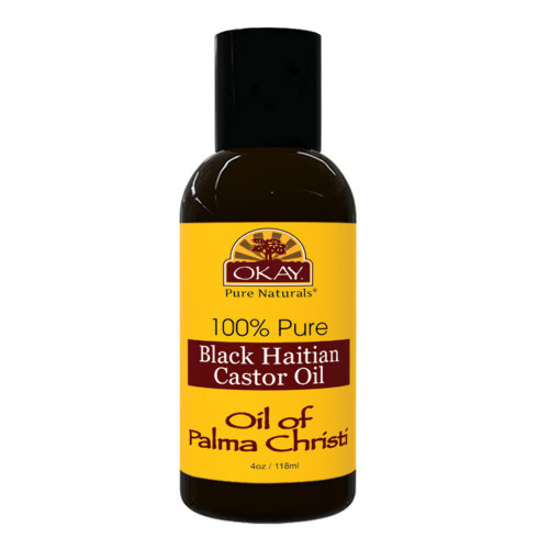 OKAY Pure Naturals Black Haitian Castor Oil - Castor Oil for Hair Health for Men & Women, Moisture for Skin, Body, Scalp, Eyelashes, Eyebrows - 4 oz Glass Bottle (Pack of 1)