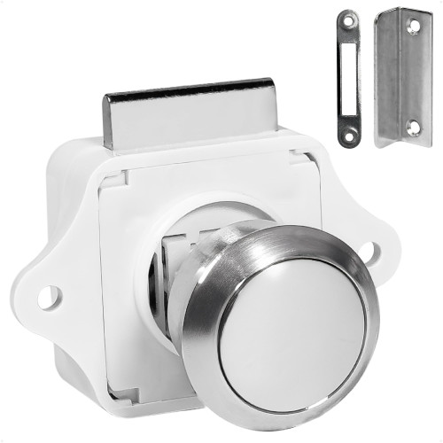 Five Oceans Polished Stainless Steel Keyless Push Button Latch, Marine Boat, RV, and Home Cabinet Door Latch, 9/16" to 1" Door Thickness, Push-to-Open, Easy Install, Corrosion-Resistant - FO92