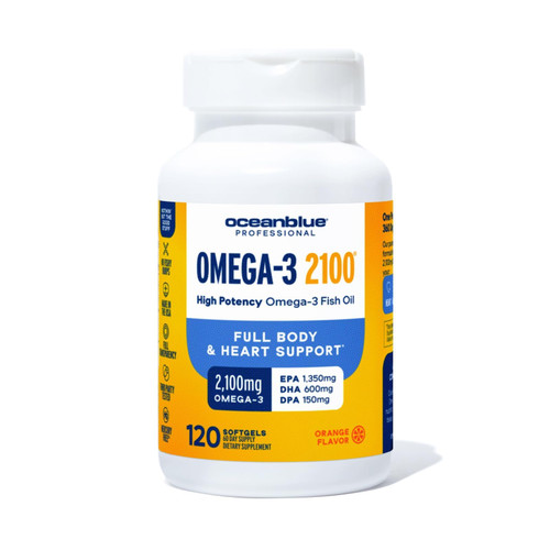 Oceanblue Professional Omega-3 2100-120 ct - High-Potency Triple Strength Burpless Fish Oil with EPA, DHA & DPA - Wild Caught - Orange Flavor, 60 Servings