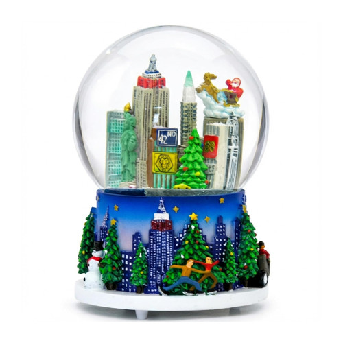 Musical New York City Christmas Snow Globe Rockefeller Center Skyline NYC Snow Globes