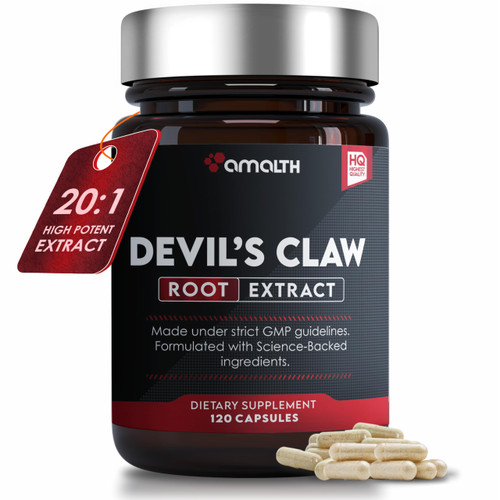 AMALTH Devils Claw Extract 500 mg, 120 Veggie Capsules, Concentrated Root Extract, Devils Claw Herbal Supplement, Non-GMO, Vegan Supplement