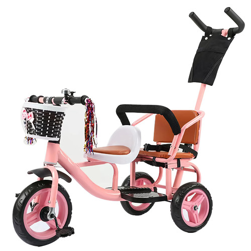JIYIAN Kids Trike Bike Stroller- Double Tricycle Easy for Toddler with Removable Push Handle,Safety Harness,High Carbon Steeltrike Frame,Boys and Girls Ages Year Old,Pink JIYIAN Kids Trike Bike Stroller- Double Tricycle Easy for Toddler with Removable Push Handle,Safety Harness,High Carbon Steeltrike Frame,Boys and Girls Ages Year Old,Pink