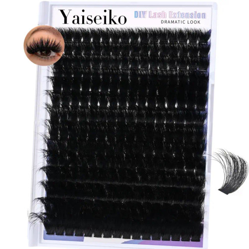 Yaiseiko Lash Clusters 300D Thick Long 12-25mm Volume Cluster Eyelash Extensions 224Pcs Wispy Individual Lashes D Curl Waterproof Eyelash Clusters Soft False Eyelashes DIY at Home