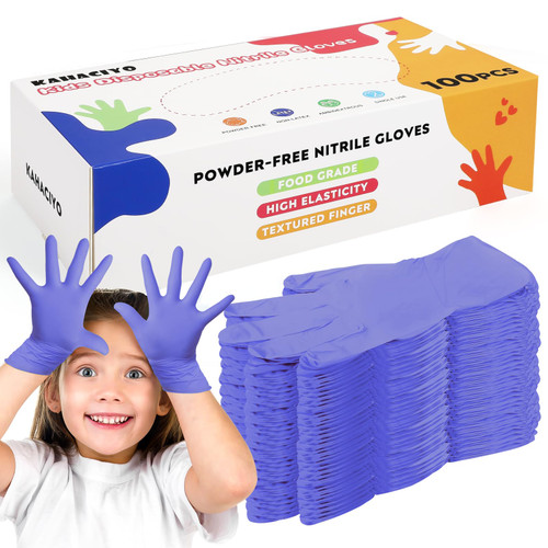 KAHACIYO Kids Gloves Disposable, Nitrile Gloves for Kids 4-10 Years - Latex Free, Powder Free - for Painting, Gardening, Crafts, Cleaning (100 PCS)