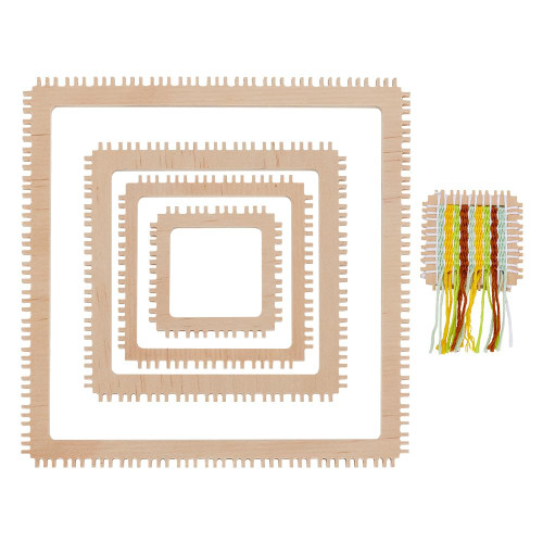 NBEADS 4Pcs 4 Sizes Wood Weaving Loom Kit, Square Knitting Loom Tools Notched Weaving Loom Basket for Adult Beginners Weaving and Weaving Lovers, 2/3/4/6 Inch
