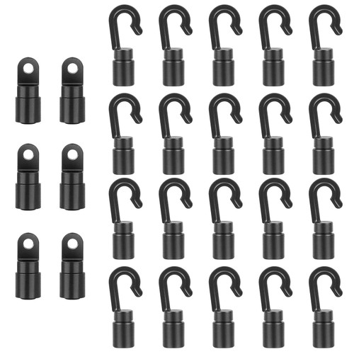 20 Pcs Bungee Shock Cord Hooks for 1/4 Inch Rope Terminal Ends - Tabbed S Open With Straight Hooks for Kayaks