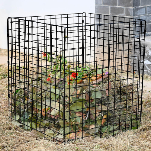 Large Compost Bin Outdoor, Square Mesh Garden Wire Compost Bin for Stacking Leaves and Yard Waste Black 36X36X28 Inches