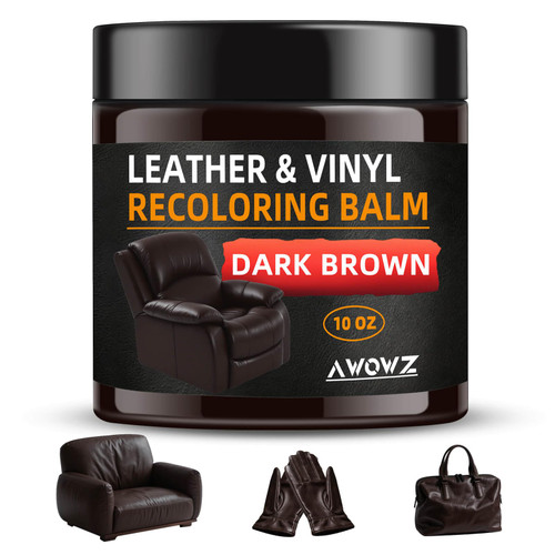 Leather Recoloring Balm - Scratch Repair & Color Restore Kit for Faded Leather, Leather Couch & Car Seats - 10OZ Leather Restorer Balm for Furniture, Auto Interior, Vinyl, Accessories (Dark Brown)