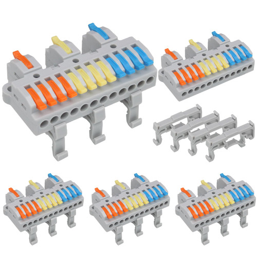 PHITUODA 4Pcs DIN Rail Terminal Blocks 28-12AWG Quick Wiring Cable Terminal Blocks Splicing Wire Connectors for Circuit Inline (3 in 12 Out)