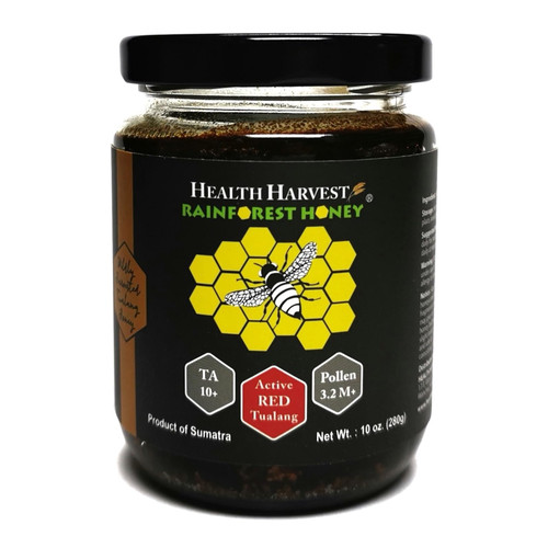 Tualang Red Honey 10oz (TA 10+, Pollen Count 3.2M+, Pollen Variety 100+) Moderate Choice for Health Maintenance, Wild-ripening on 250ft Treetop, Raw, Unpasteurised, Unfiltered