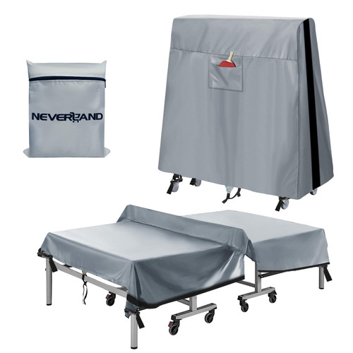 Ping Pong Table Cover Outdoor Waterproof, Table Tennis Cover Indoor & Outdoor Fits Universal 9x5 FT Tables Folding & Flat Tables with Paddles Organize Bag, 600D Oxford Fabric, Gray