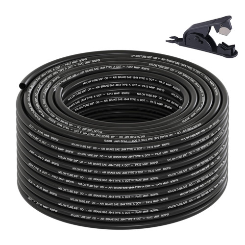 Boeray 100FT 3/8 DOT Air Line SAE J844 PA12 Nylon Air Hose with Cutter 3/8” OD Pneumatic Tubing DOT Approved 3/8 Air Brake Hose for Air Suspension Kit Truck Trailer Brake System & Fluid Transfer 30.5m