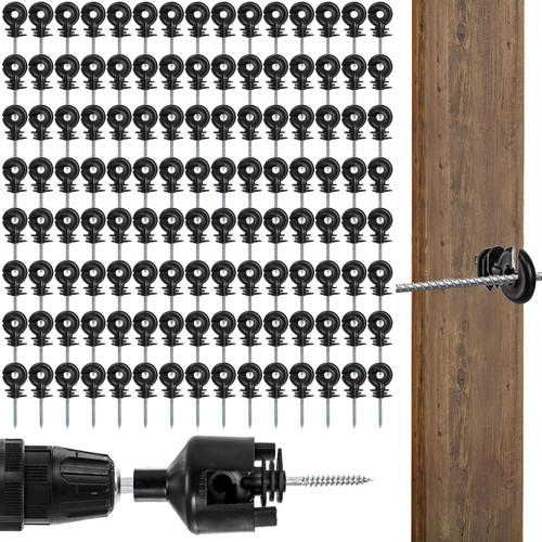Cididu 120 Pack Electric Fence Insulator, Fence Ring Post Insulator, Screw-in Insulator with Insulator Socket Tool, Wood Post Insulator Grid System Accessories for Farm Animal Agricultural Fencing