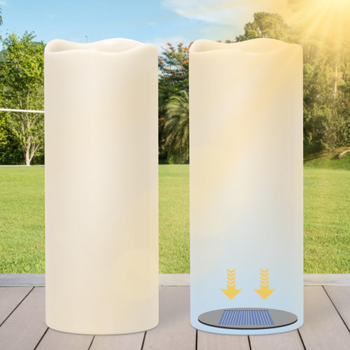 Lasumora Large Solar Powered Candles, Outdoor Rechargeable Flameless Candles, Waterproof LED Light Candles Flickering for Lantern Garden Camping Patio Home Decor Dusk to Dawn 2 PCS 4" x10"