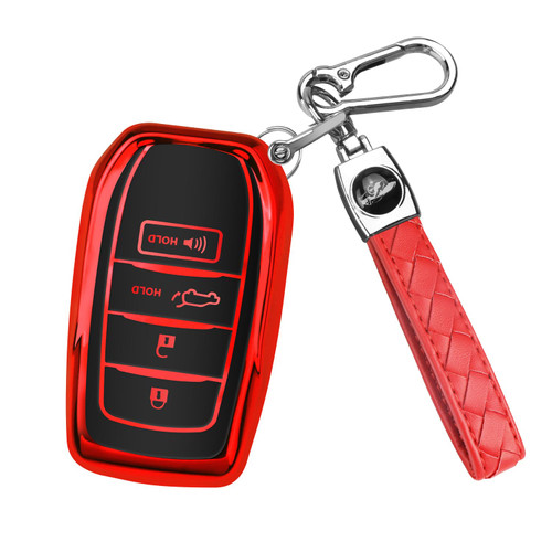 QBUC for Toyota Key Fob Cover, Key Fob Case for Toyota Tacoma Prius Venza Corolla Crown Sequoia Tundra Grand Highlander RAV4 Prime Key Fob Protection with Keychain Car Accessories (Red)