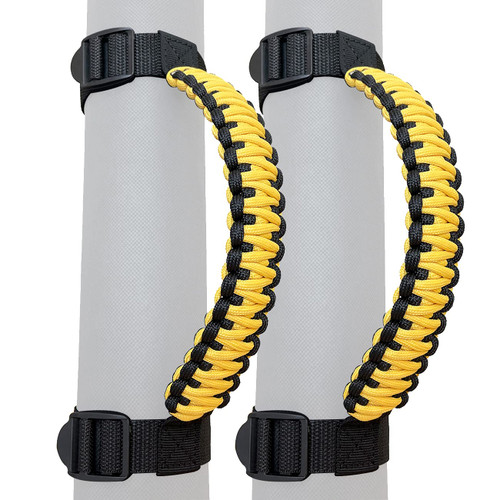 ROMASO Roll Bar Grab Handles for Jeep,Grip Handle for Jeep Wrangler YJ TJ JK JKU JL JLU,Paracord/250 Pounds Load,Black&Yellow,Pack of 2