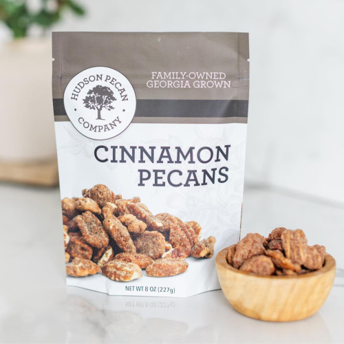HUDSON PECAN COMPANY: Cinnamon Candied Pecans | Georgia Grown Family Owned. Cinnamon & Sugar Candy Coated, Expertly Baked to Perfection, (Perfect for Salads, Baking, Snacking & Gifting), 8oz