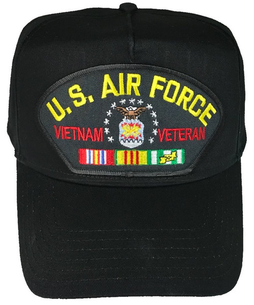 U.S. AIR Force Vietnam Veteran Hat with Ribbons and USAF Crest Cap - Black - Veteran Owned Business