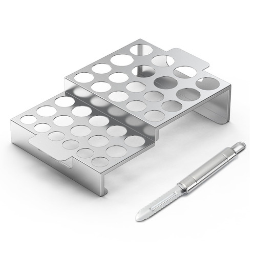 Skyflame Jalapeno Grill Rack with Corer Tool, 34 Hole Stainless Steel Chili Pepper Holder with Upgrade Design in 2 Heights and 3 Hole Sizes for Grilling Jalapeño Peppers, Chicken Wings, Drumsticks
