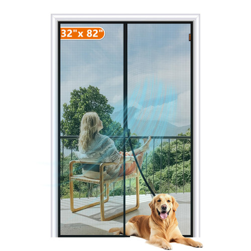 MAGZO Magnetic Screen Door Fit Door Size 32 x 82 Inch, Screen Size 34" x 83" Strong Magnets Door Mesh, Reinforced Fiberglass Door Net for Patio Door, Gray