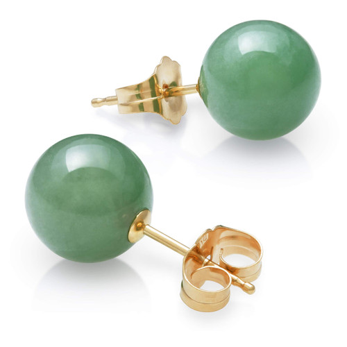Belacqua Natural 8mm Green Round Jade Stud Earrings in 14k Yellow Gold, Push Back, Jewelry for Women, Gift Box Included Belacqua Natural 8mm Green Round Jade Stud Earrings in 14k Yellow Gold, Push Back, Jewelry for Women, Gift Box Included