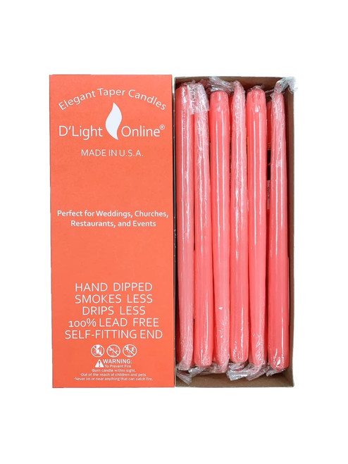 D'light Online Elegant 10" Unscented Coral Taper Candles, Premium Quality Hand-Dipped Tapered Candles, Dripless and Smokeless - Set of 12 Individually Wrapped (10 Inch, Coral) D'light Online Elegant 10" Unscented Coral Taper Candles, Premium Quality Hand-Dipped Tapered Candles, Dripless and Smokeless - Set of 12 Individually Wrapped (10 Inch, Coral)