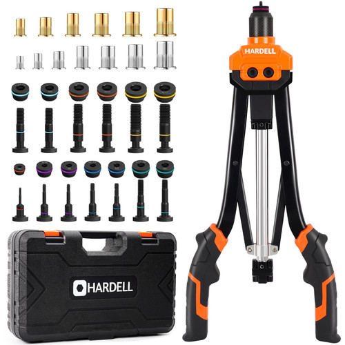 HARDELL Rivet Nut Tool, 16-Inch Auto Release Rivet Nut Rivnut Tool Kit with 13 Metric and SAE Mandrels, 186Pcs Nutsert Assortment Kit and Rugged Carrying Case