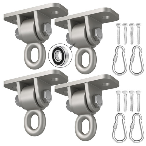 BETOOLL Swing Hangers with Bearing, Heavy Duty Porch Swing Hanging Kit for Outdoor Playground Tree Ceiling Mount Swingset Hardware Bracket Hooks for Hammock Yoga Punching Bag Accessories 4PCS Silver
