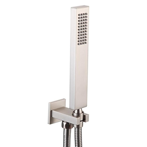 Ownace Square Solid Brass Brushed Nickel Hand Held Shower Head With Wall Connector and 1.5M Hose Set