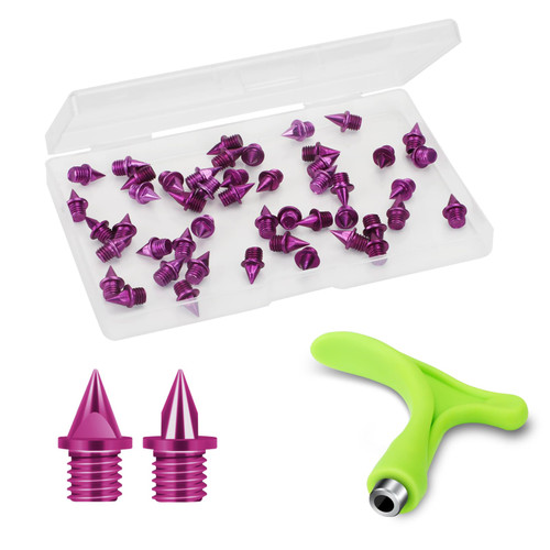 Lejof Carbon Steel Track Spikes, 48 Pcs 1/4 Inch Lighter Weight Spikes for Track, 0.45 Grams Replacement Spikes for Track and Field Sprinting or Cross Country (48 Purple)