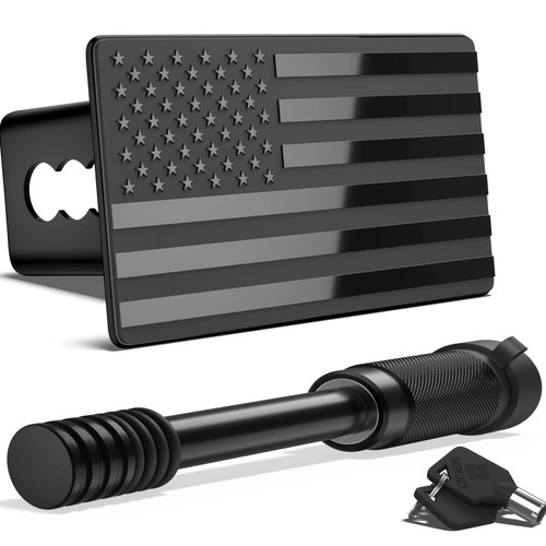 OGYE Heavy American Flag Metal Trailer Hitch Cover Fit for 2" Hitch Receivers (with 5/8" Pin Dia Anti-Theft Trailer Hitch Lock),3 * 5" Black