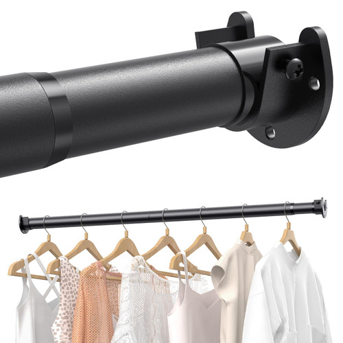 Supforce Closet Rods for Hanging Clothes, 17 to 84 Inches Stepless Adjustable Metal Closet Rod, 1.3 Inches Heavy Duty Clothes Hanging Rod for Closet Wardrobes Laundry RV, Black