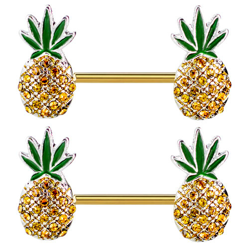 Pierce2GO Pineapple Weed Nipple Rings – Anodized Gold Surgical Stainless-Steel Set of 2 Barbell Cute 14G Pineapple Nipple Piercing –Jewelry for Women - 9/16" Barbell Pierce2GO Pineapple Weed Nipple Rings – Anodized Gold Surgical Stainless-Steel Set of 2 Barbell Cute 14G Pineapple Nipple Piercing –Jewelry for Women - 9/16" Barbell