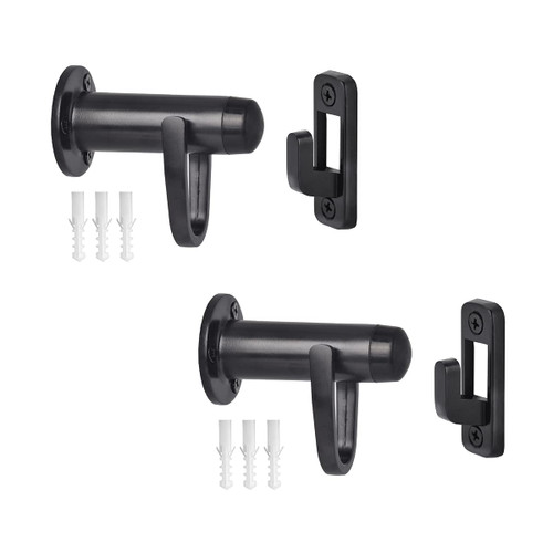 HOMOTEK 2 Pack Heavy Duty Door Stopper with Manual Hook Windproof,Door Holder Stop with Sound Dampening Rubber Bumper Wall Mounted, Black