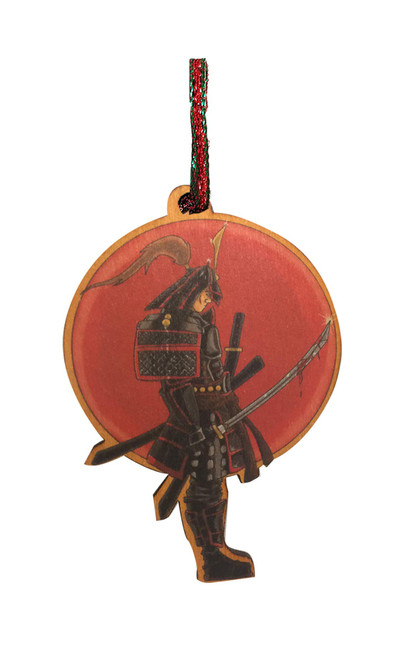 Hat Shark Japanese Warrior Samurai w/Bloody Sword Laser Engraved Printed Wooden Christmas Ornament Gift Seasonal Decoration